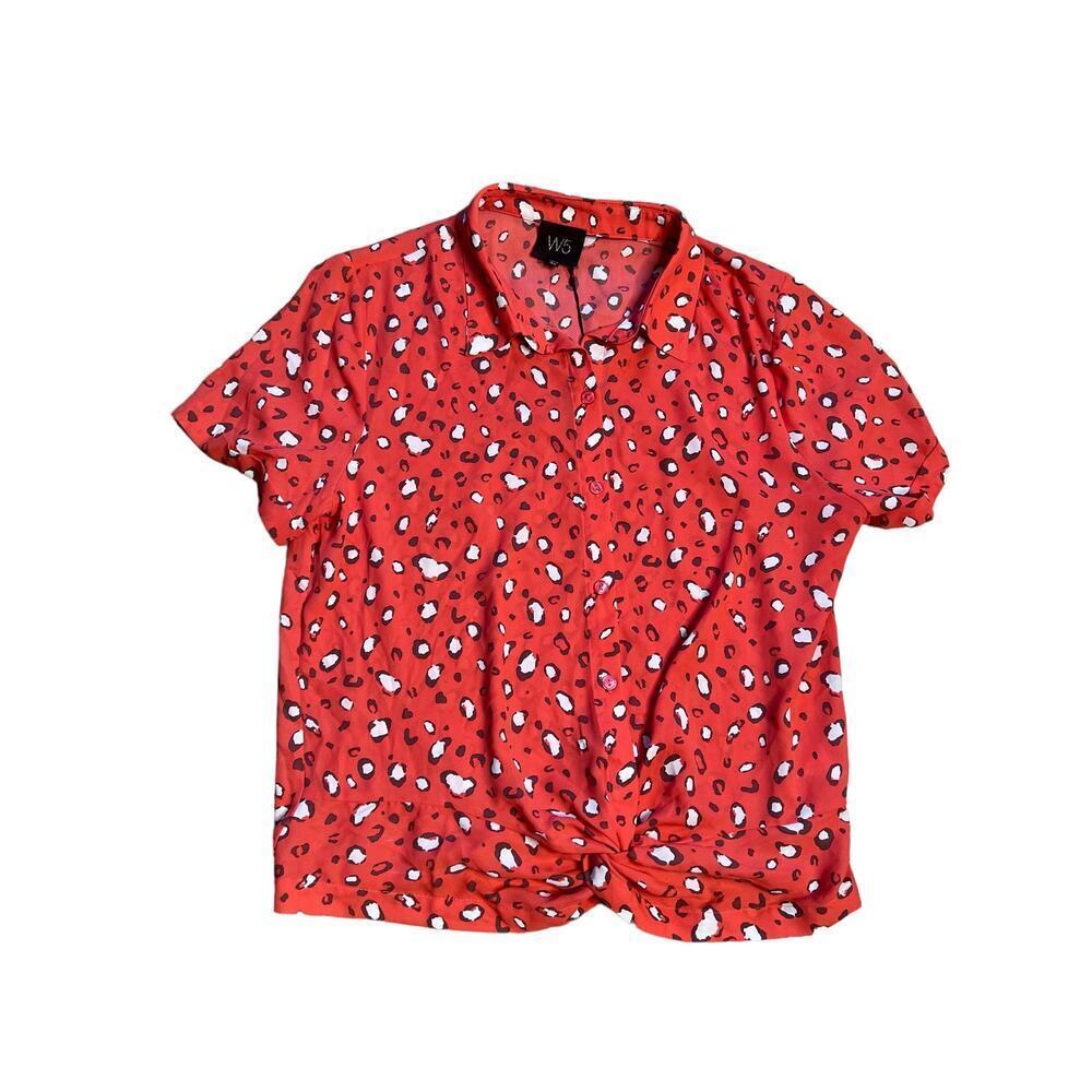W5 Concepts Button-Up Shirt Women Size  L Leopard Print Short Sleeve‎ Collared